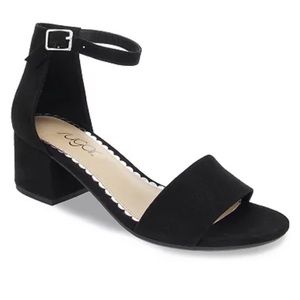 SUGAR Noelle Low Block Heel Sandals – Black Faux Suede